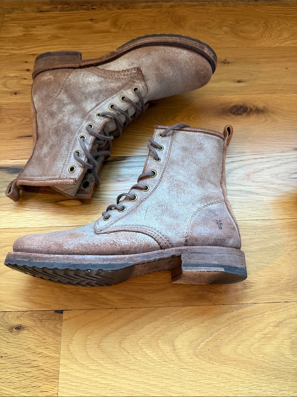 Frye Brown Suede Lace-Up Combat Boots - Picture 4 of 8